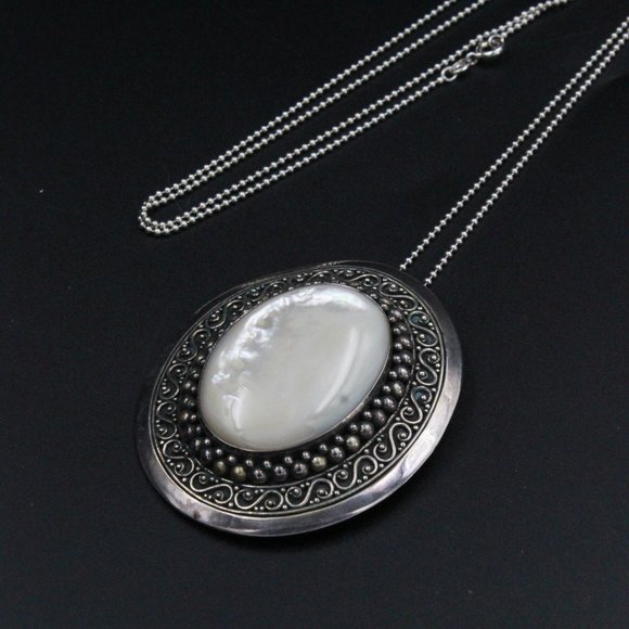 STERLING SILVER BA SUARTI INDONESIA LARGE MOP NECKLACE - Picture 3 of 5